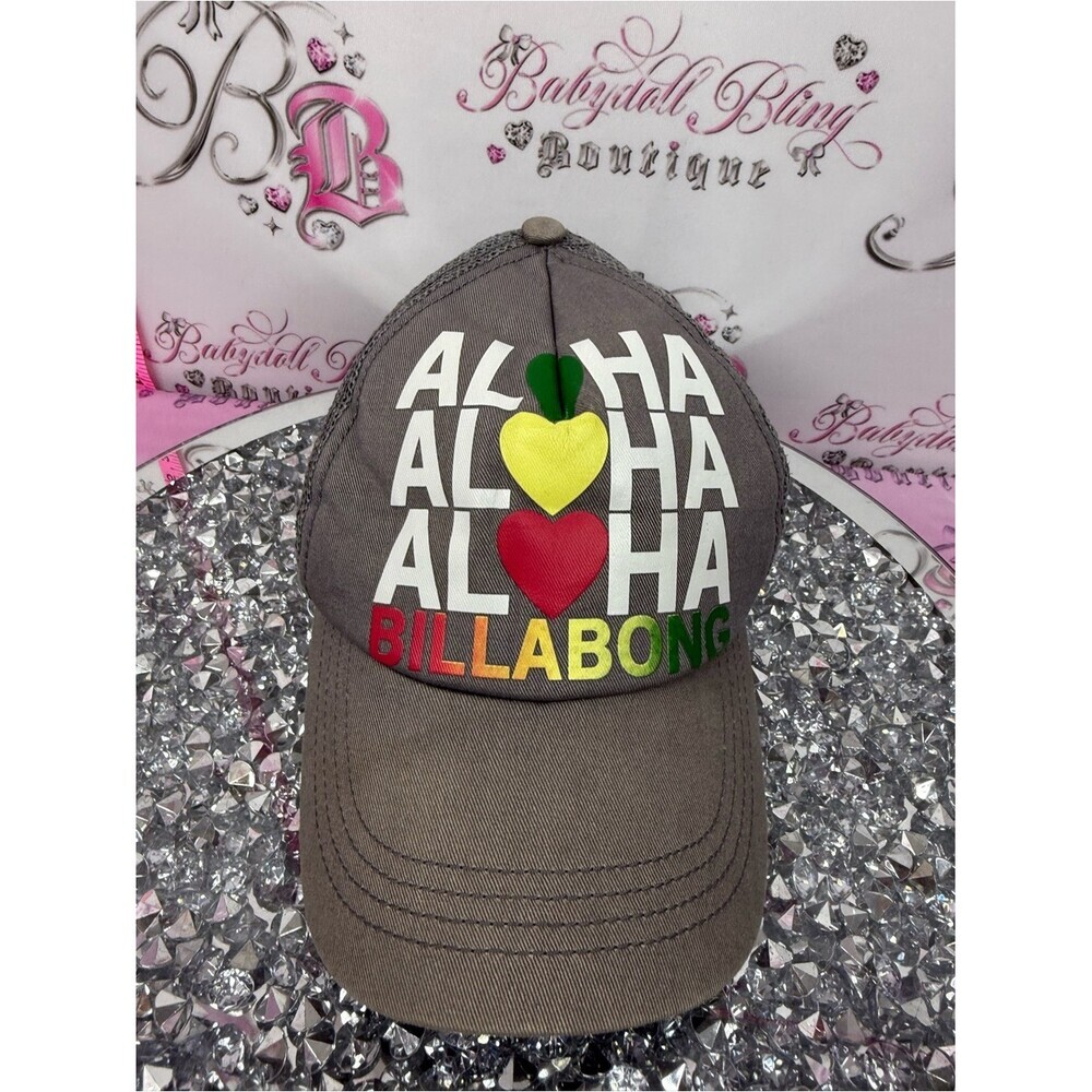 Billabong Hawaii hat snap back Gray "Aloha" Cap with Red, Yellow & Green Hearts